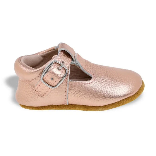 Fauve + Co Lottie T-Bar Leather Shoes Rose Gold