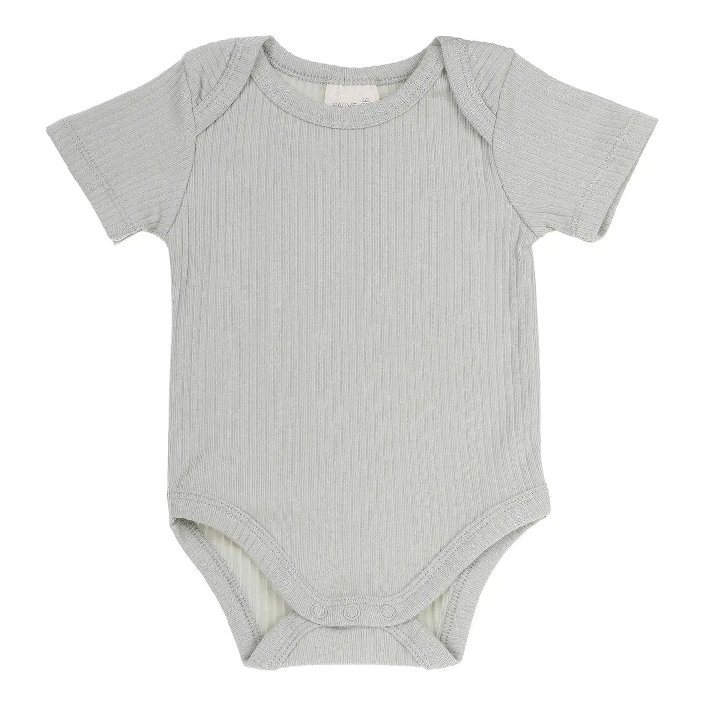 Fauve + Co Ribbed Organic Short Sleeve Romper in Pistachio