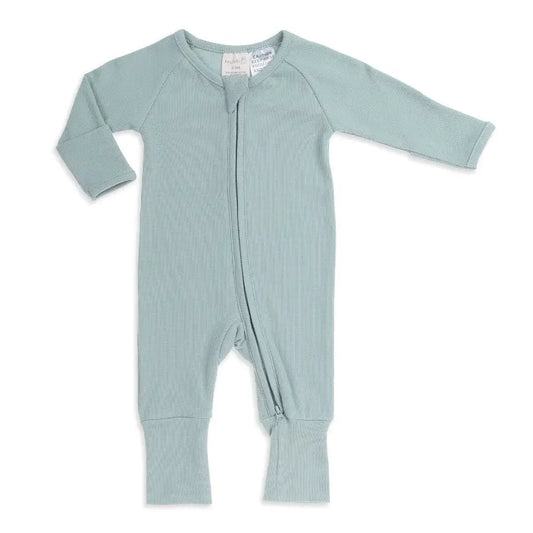 Fauve + Co Ribbed Organic Full Length Onesie in Aquastone