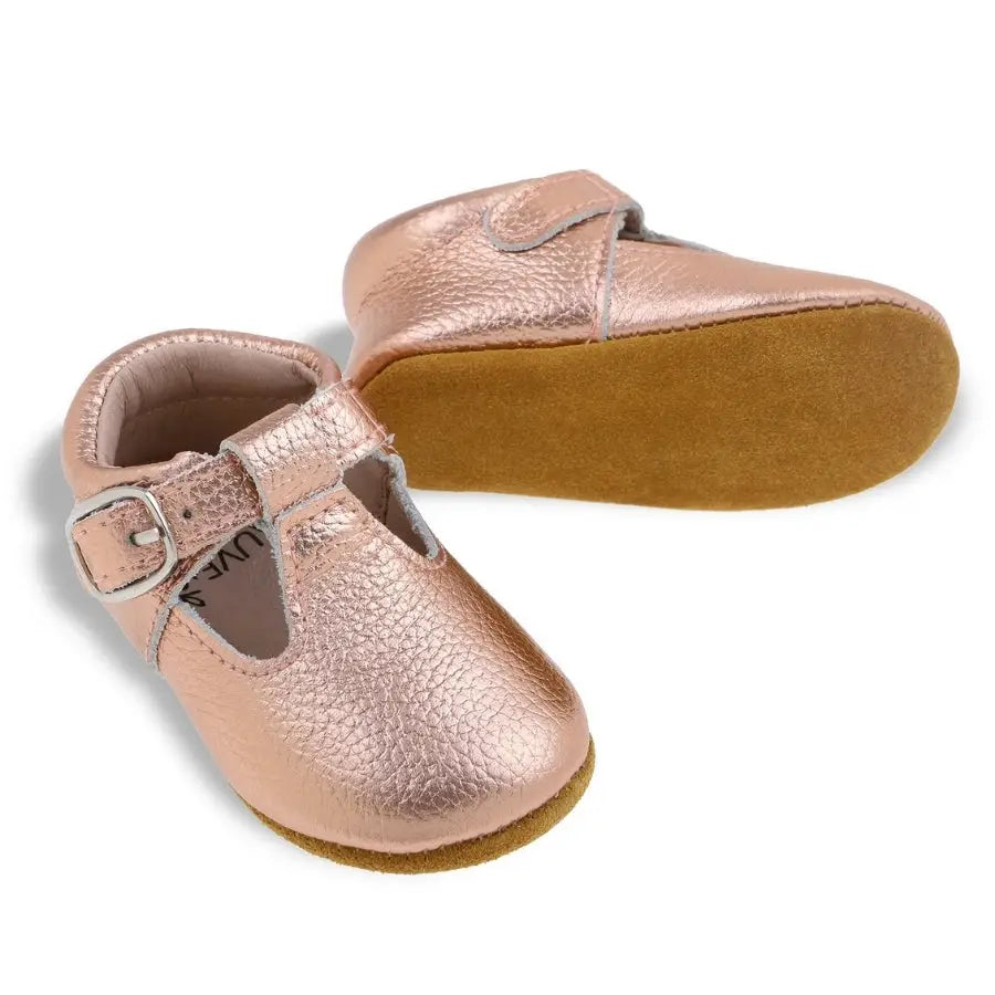 Fauve + Co Lottie T-Bar Leather Shoes Rose Gold