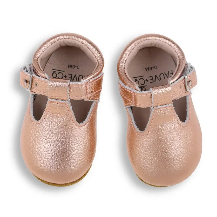 Fauve + Co Lottie T-Bar Leather Shoes Rose Gold