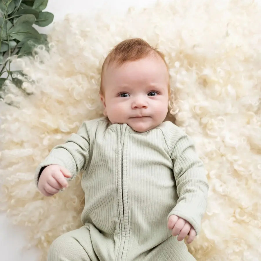 Fauve + Co Ribbed Organic Full Length Onesie in Pistachio