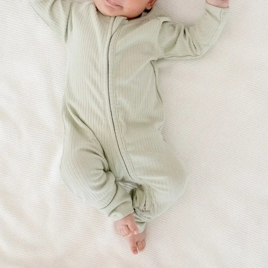 Fauve + Co Ribbed Organic Full Length Onesie in Pistachio