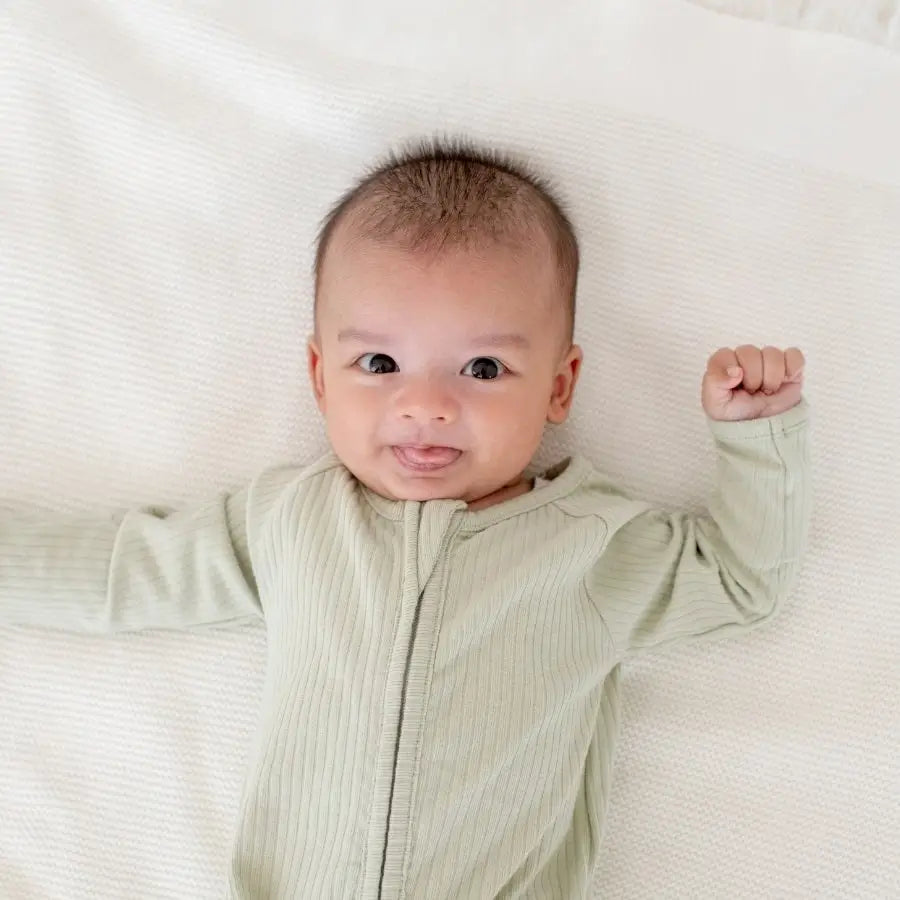 Fauve + Co Ribbed Organic Full Length Onesie in Pistachio