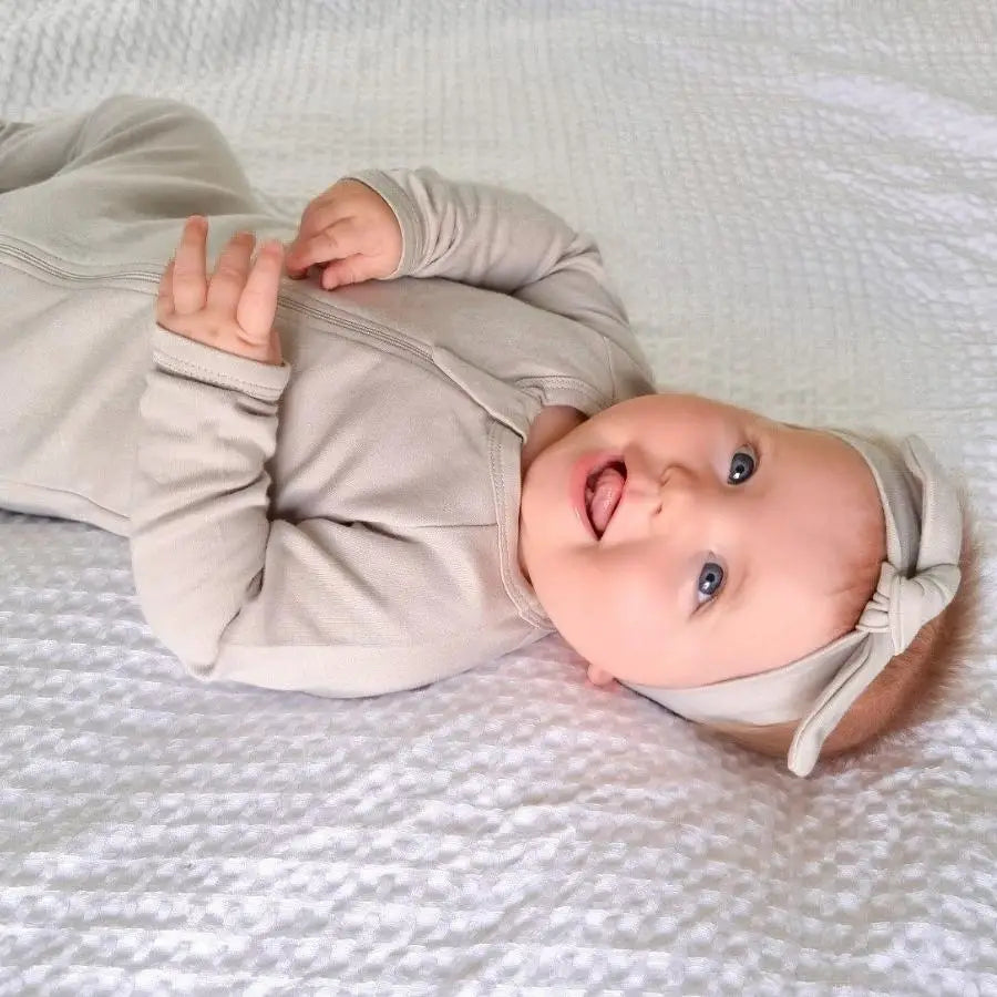 Fauve + Co Ribbed Organic Full Length Onesie in Pebble