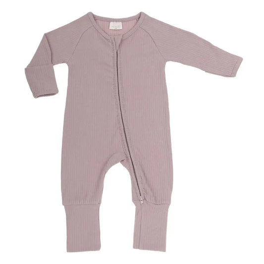 Fauve + Co Ribbed Organic Full Length Onesie in Dusty Rose